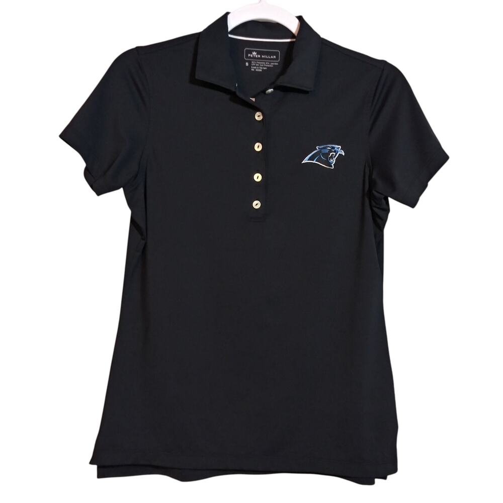 Peter Millar Carolina Panthers Women's Black Button Down Polo Shirt Size Small